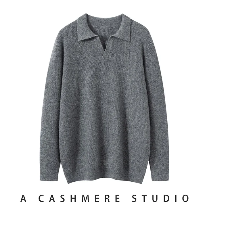 ADDONEE Autumn Winter Men's Polo Pullover 100% Cashmere Sweater Basic Smart Casual Cashmere Knitwear Soft Warm High Quality