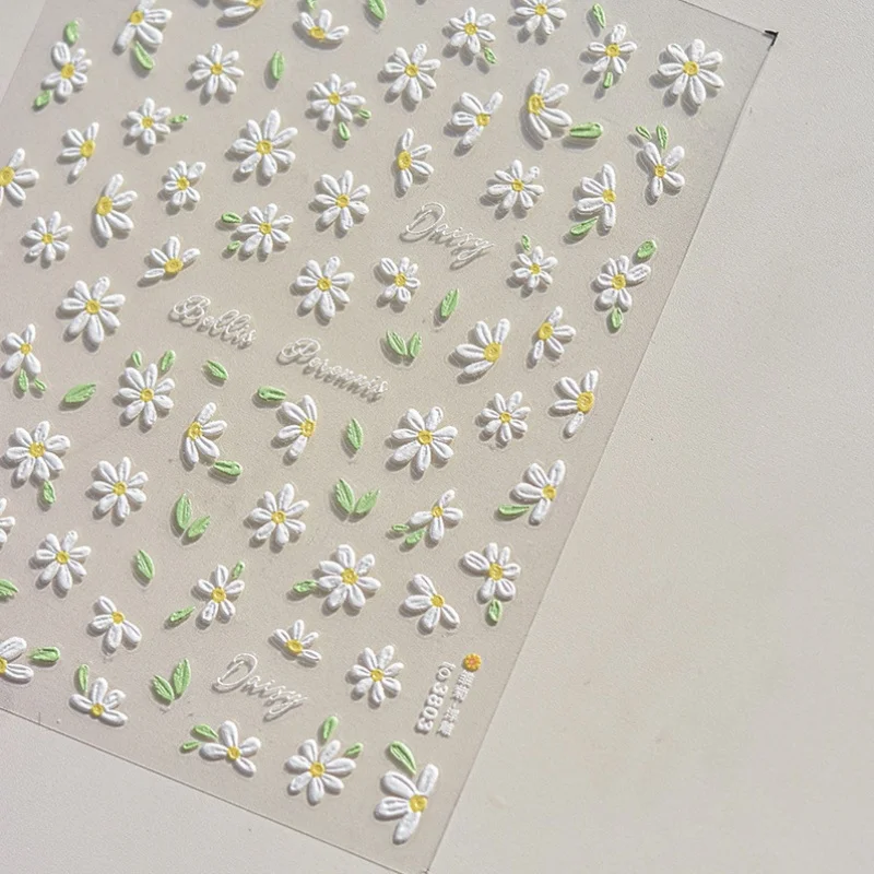 1Sheet 5D Soft Embossed Relief Nail Stickers Cute Daisies Self Adhesive Slider Stickers Press On Nails DIY Japanese Nail Art Dec