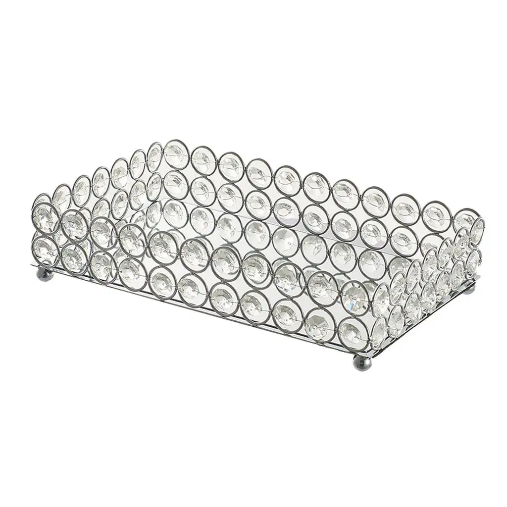 Decorative Mirrored Tray Crystal Glass Jewelry Holder for Luxury Home Decoration and Makeup Storage