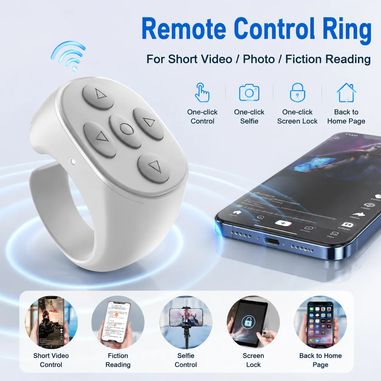 Smart Remote Control Ring Bluetooth Wearable Device Camera Music Control Wireless Controller Ring for Phone Photography R12