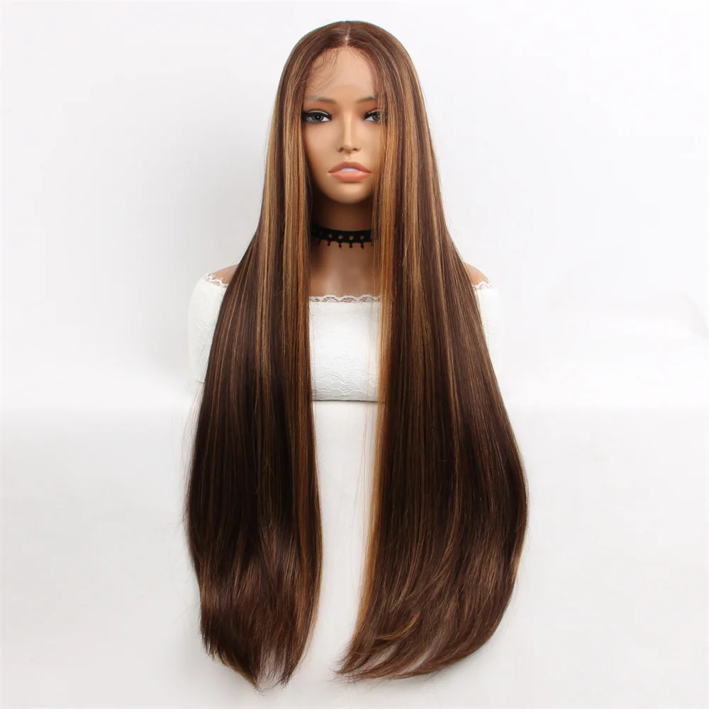 

Прямой парик с эффектом омбре, синтетические волосы, медовый блондин, мелирование 13x4x1, кружевной фронтальный парик для женщин, средняя часть для ежедневного использования на вечеринке