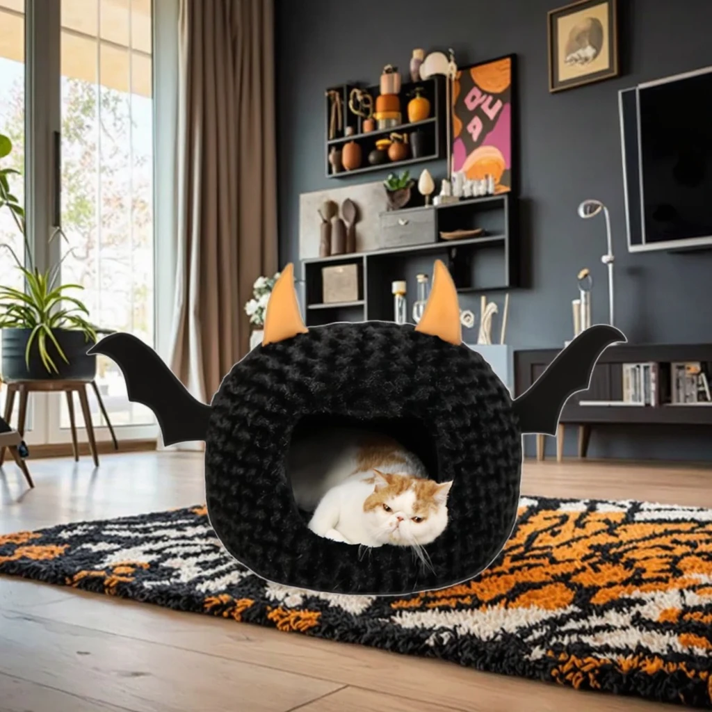 

Halloween Large Halloween Cat Cave Nest Ultra Soft Plush Funny Kitten Bed Mattress Eco-Friendly Removable Cushion Carton