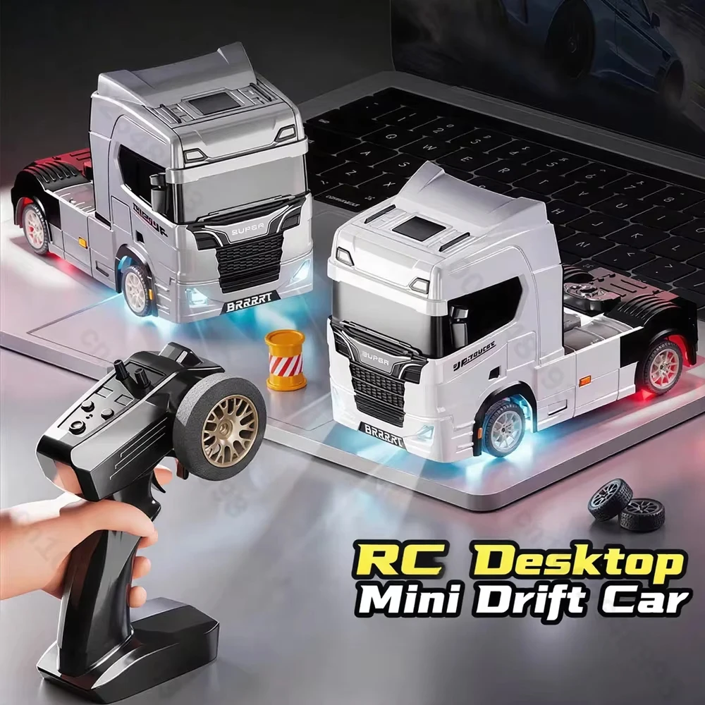 

Радиоуправляемый полуприцеп, грузовик 1/43, настольная игрушка, трактор из сплава, дрейфующий автомобиль с дистанционным управлением, 2,4G, 4WD, встроенный гироскоп, свет и звук