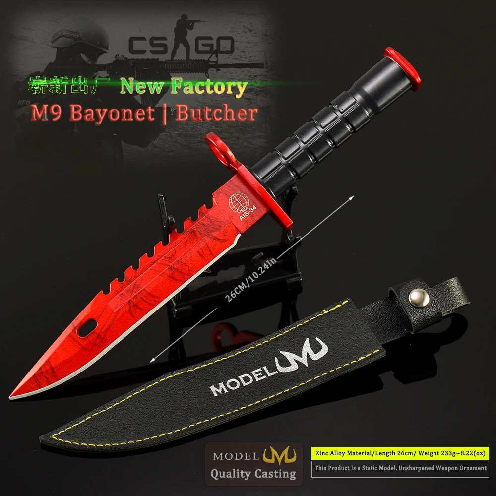 26CM/10.24in Counter Terrorism Battle Game M9 Bayonet Butcher All-Metal Collectible Ornament Boy Gift Toy Sword Weapon Model