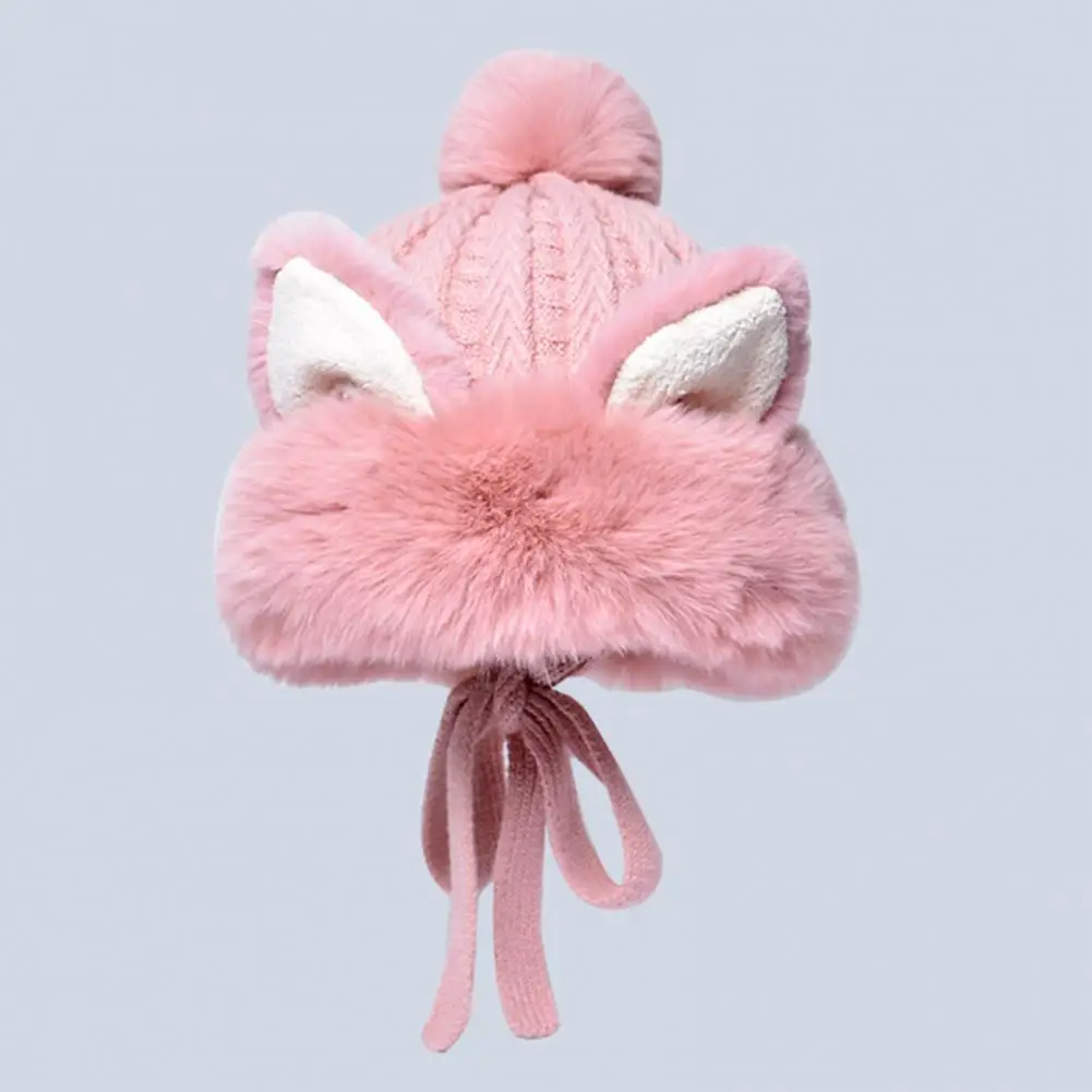 Cold Weather Headgear Cute Cat Ears Plush Hat Cozy Women's Winter Cat Ears Plush Hat with Lace up Ear Warm Headgear