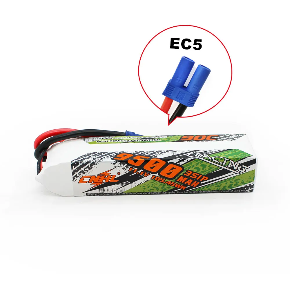 

CNHL Lipo 3S 11.1V Battery 9500mAh 90C With EC5 Plug For RC Cars Parts Boats Helicopter Airplane Jet Edf Speedrun Truck Truggy