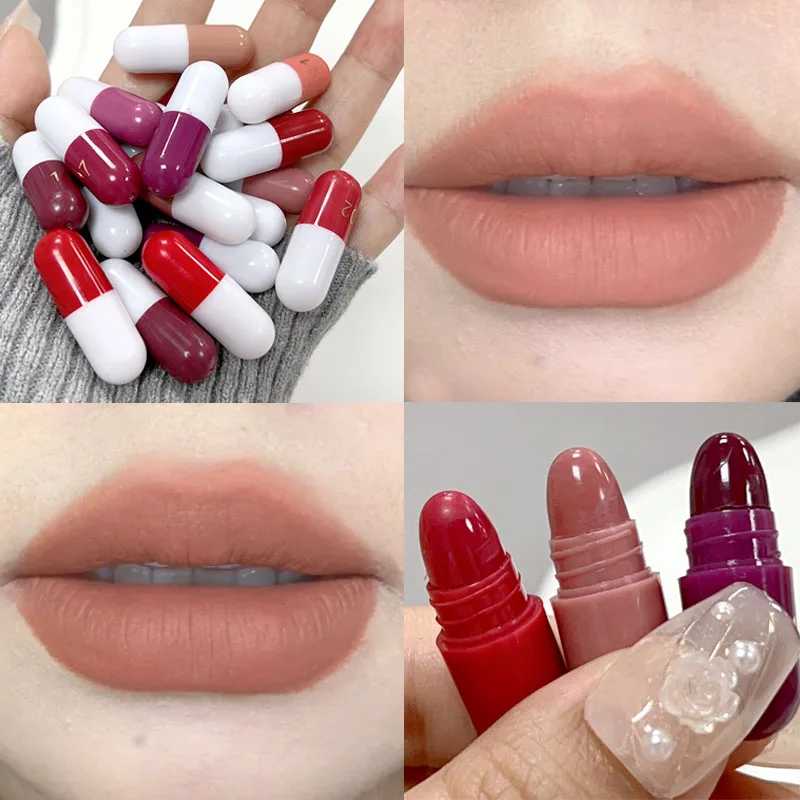 Matte Nude Capsule Lipstick Set 18 Color Lasting Non-stick Cup Red Lipstick Waterproof Non-Fading Sexy Solid Lip Gloss Cosmetics