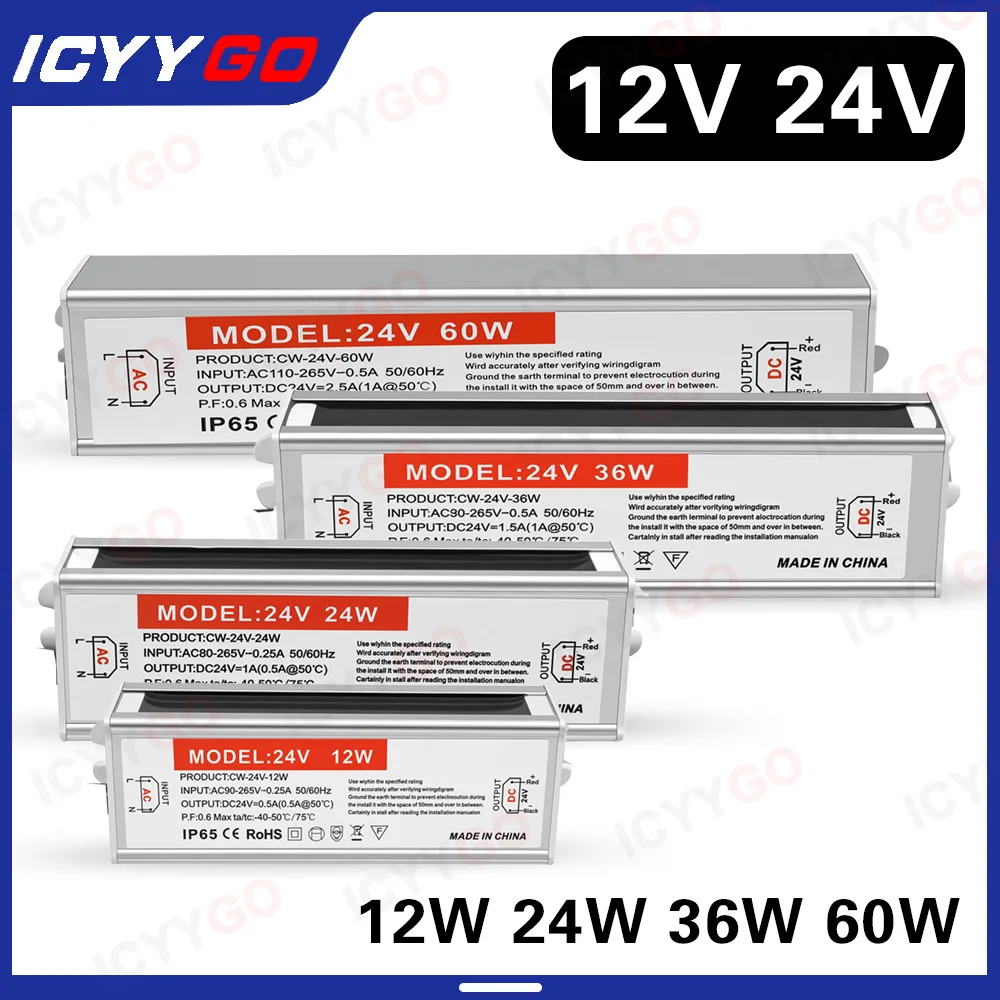 

IP68 Waterproof LED Power Supply 24W 12V DC Adapter Transformer 60W 110V-240V AC Driver 36W 12W LED Power Adapter