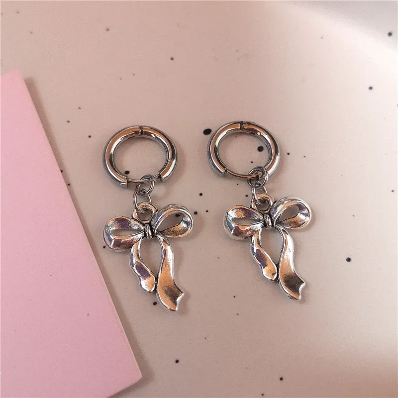 Korean Fashion Bowknot Earrings for Women Cute Harajuku Jewelry Punk Charms Hoop Earrings Punk Vintage Earrings Accessories