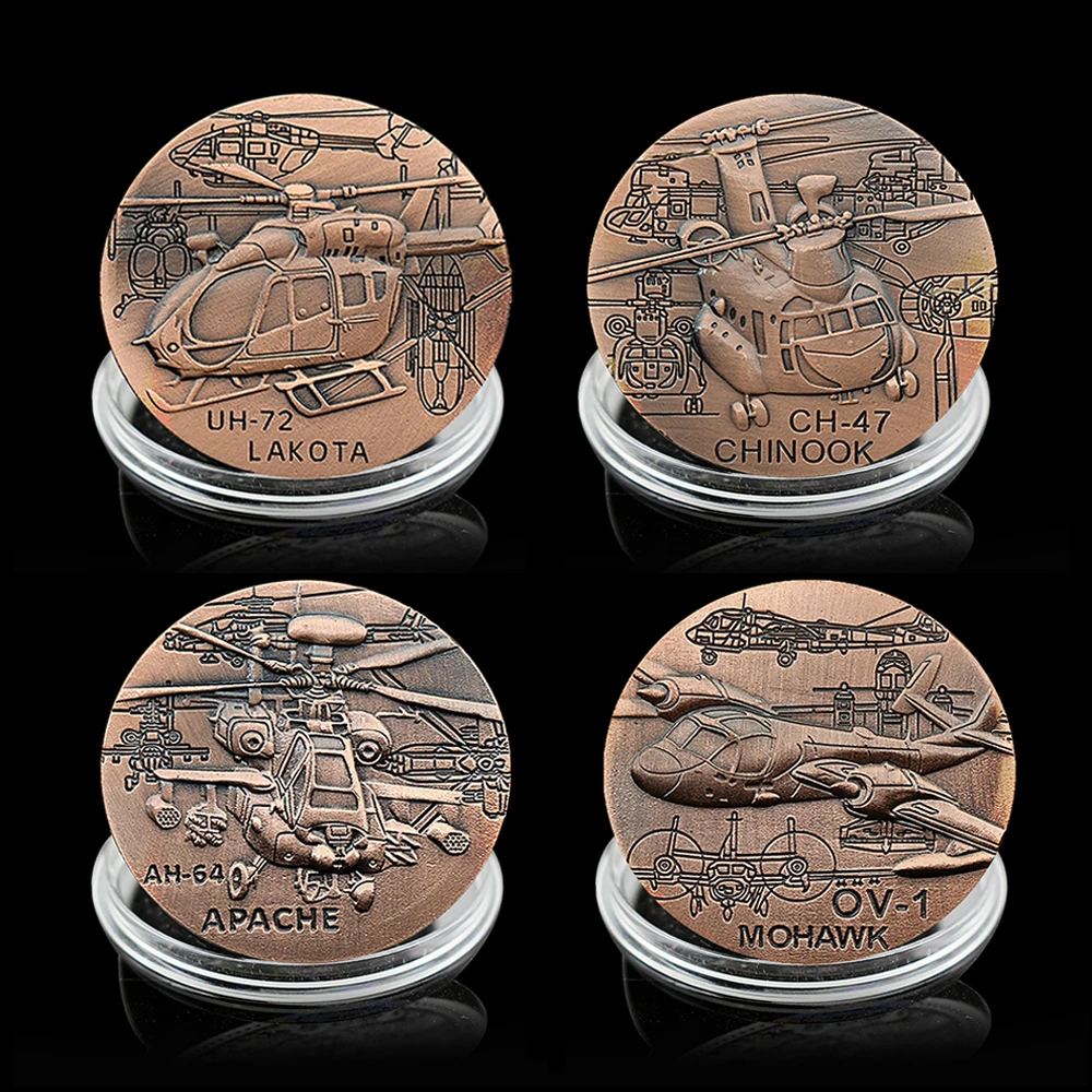 Copper US Aircraft Commemorative Coin CH-47,AH-64,OV-1,UH-72 1 Oz Helicopter Bimetallic Medallion Military Collectibles Gift