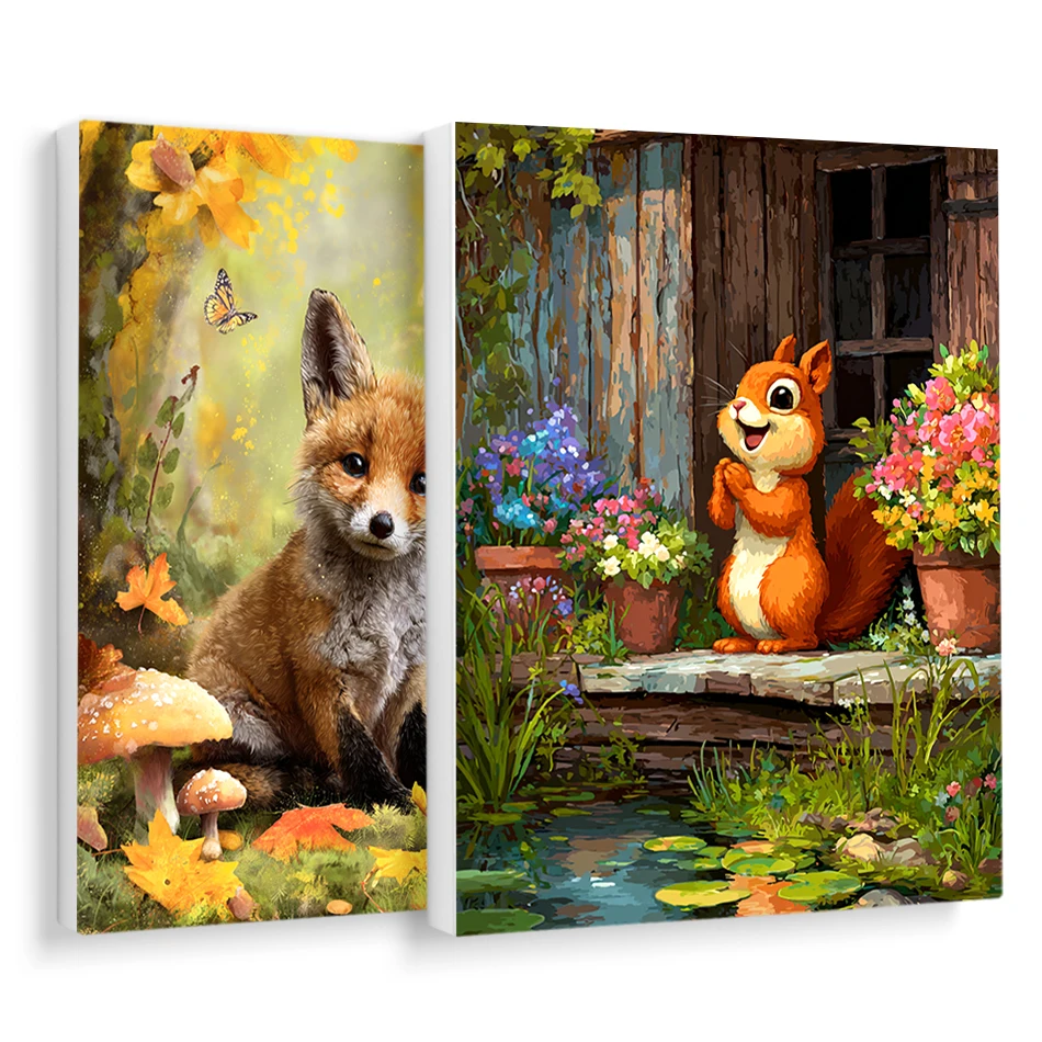

RUOPOTY Painting By Numbers Forest animals foxes squirrels Drawing On Canvas Diy Set Acrylic Paints Watercolor Decoration Home