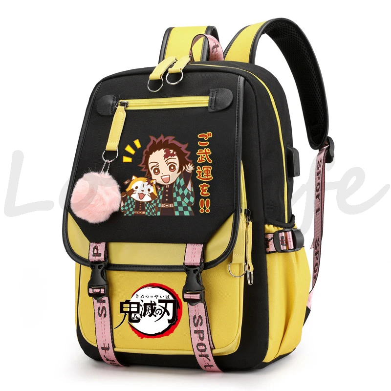 Mochila de Anime para chica adolescente, morral escolar Kawaii de Kimetsu No Yaiba, Kamado, Tanjirou, Cospaly, mochilas escolares de Manga, Demon Slayer