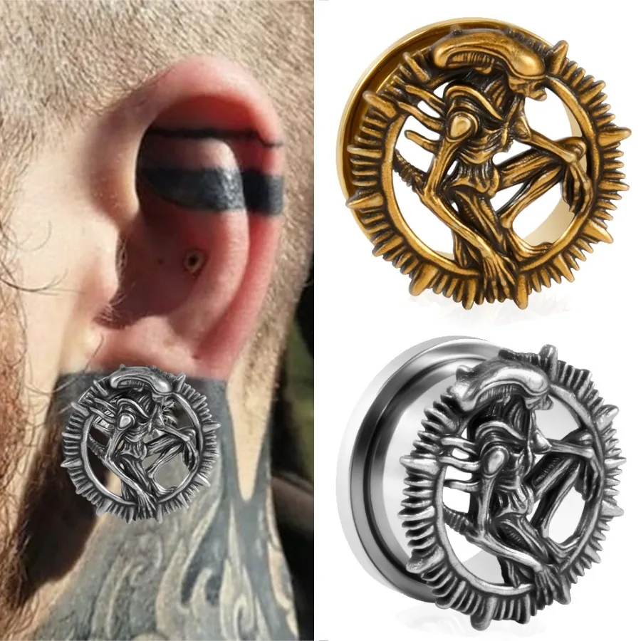 1 Pair Stainless Steel Special-shaped Pulley Auricle Ancient Gold Multi-pointed Conical External Tooth Puncture Ear Expander