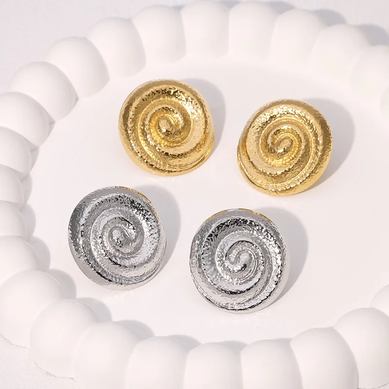 French Retro Spiral Geometric Stainless Steel Earrings for Girls Elegant Piercing Jewelry Gift Female Ear Jewelry Wholesale