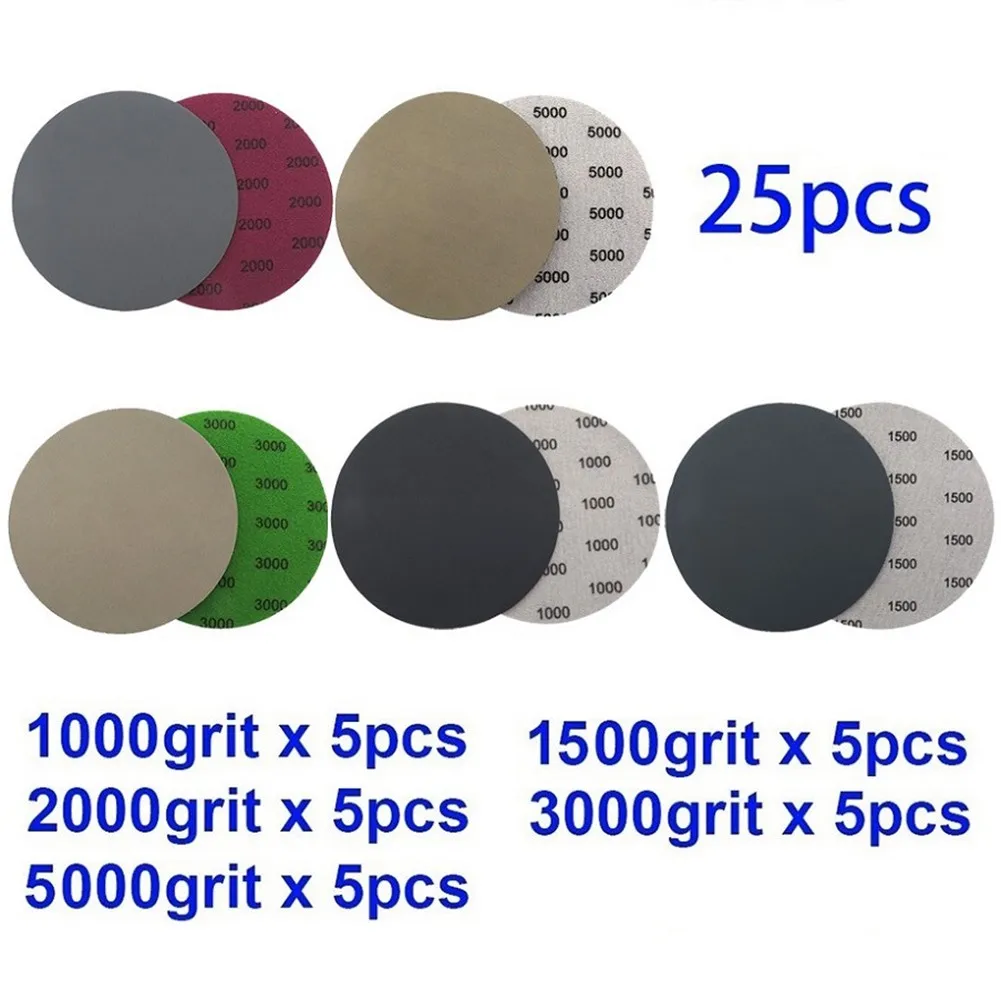 

25pcs/Set Round Sanding Disc Sandpaper 5 Inch 125mm Hook & Loop Sand Paper Abrasive Tools 1000 1500 2000 3000 5000 Grit