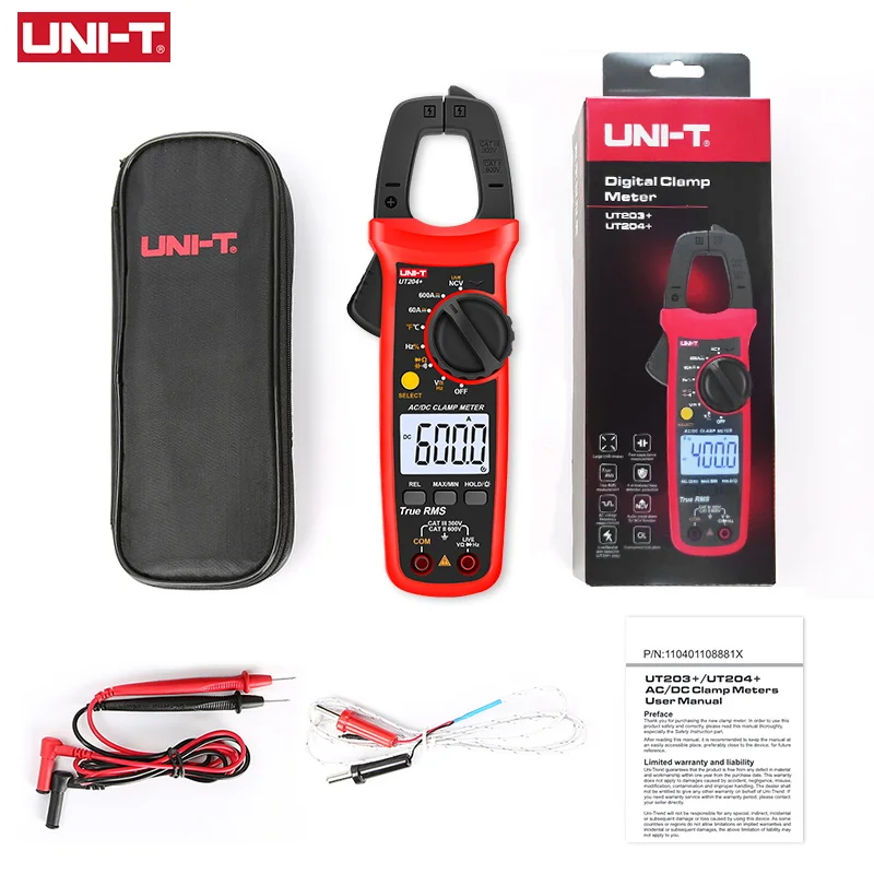 UNI T UNI-T UT202A+ UT204+ Digital AC DC Voltage Clamp Meter Multimeter True RMS 400-600A Auto Range Voltmeter Resistance Test