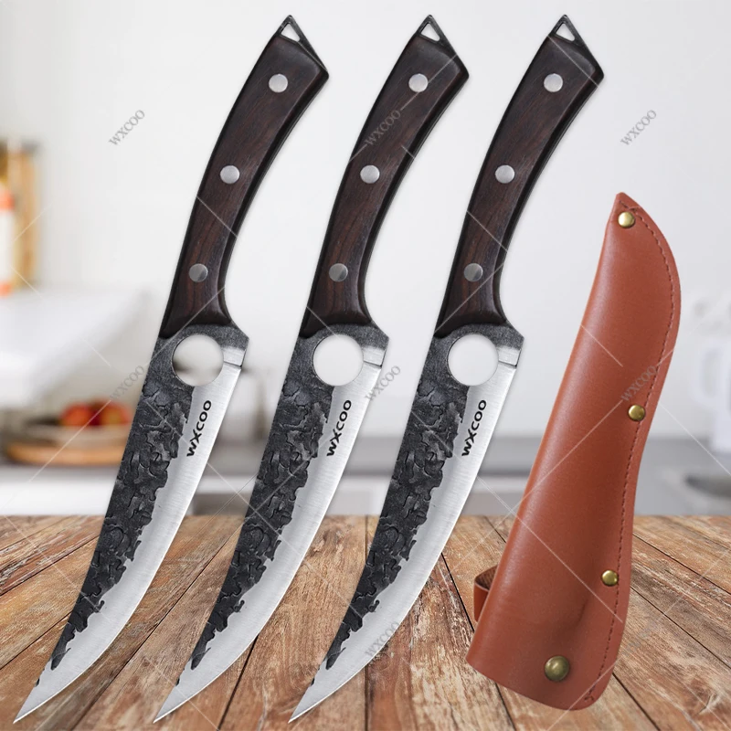 

Wood Handle Kitchen Knives Hand Forged Blade Chopping Vegetables Chef Knife Slicing Fish Meat Butcher Boning Knife Meat Cleaver