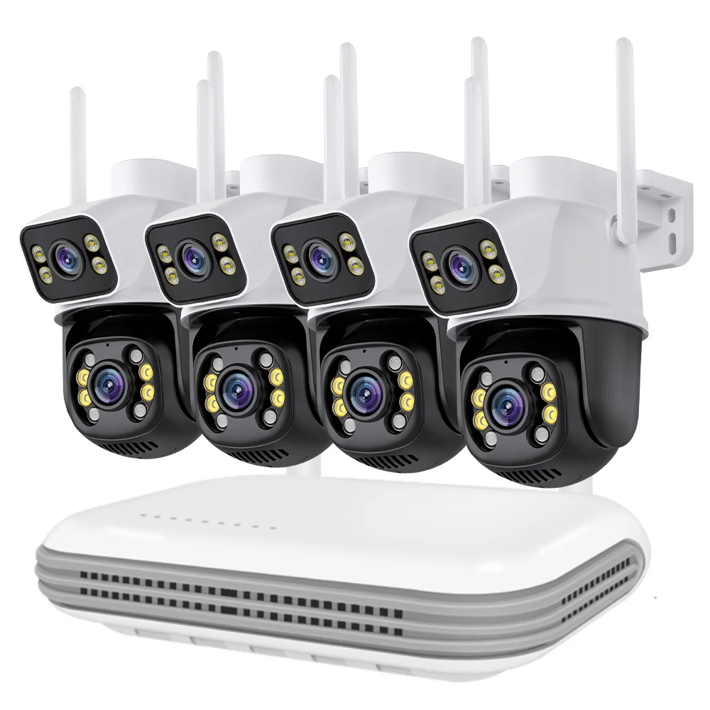 4CH Draadloos CCTV-systeem WiFi Camera Kit 6MP IP-camera's met dubbele lens Beveiliging Audio NVR Videobewakingsset ICsee