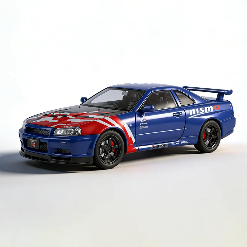 โมเดลรถนิสสัน จีทีอาร์ รุ่น 1:24  แบบดัดแปลง  ตัวถังโลหะผสม  แบบดึงหลัง  ล้อหน้าหมุนได้  พร้อมเสียงจำลอง  ของขวัญวันหยุด