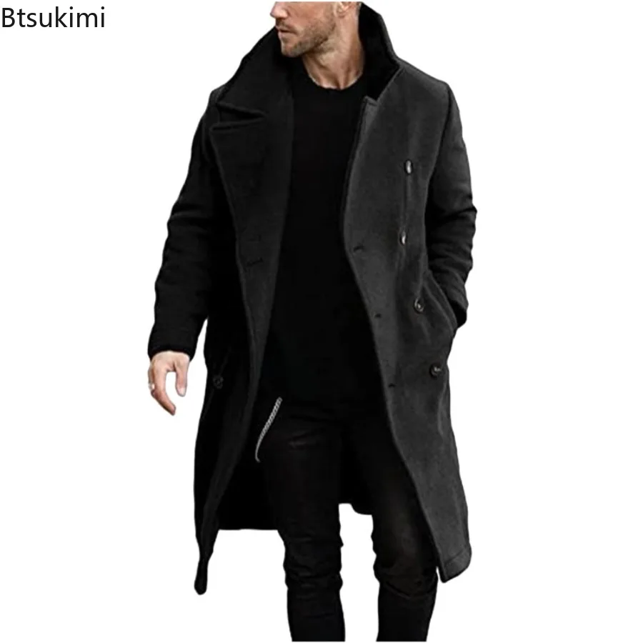 معطف رجالي للخريف والشتاء لعام 2025 سترات مبطنة من مزيج الصوف بجيب غير رسمي سترات مزدوجة الصدر أنيقة ملابس رجالية