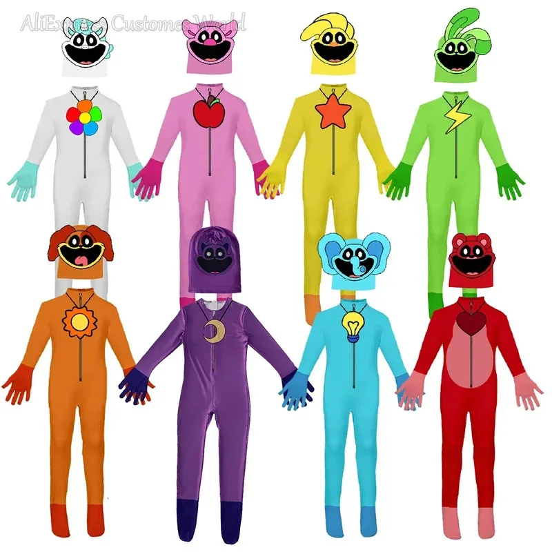 Aminal Purple Cat Jumpsuit Mask Halloween Catnap Elephant Bear Bodysuit For Boys Girls Smiling Critters Cosplay Costume Costume