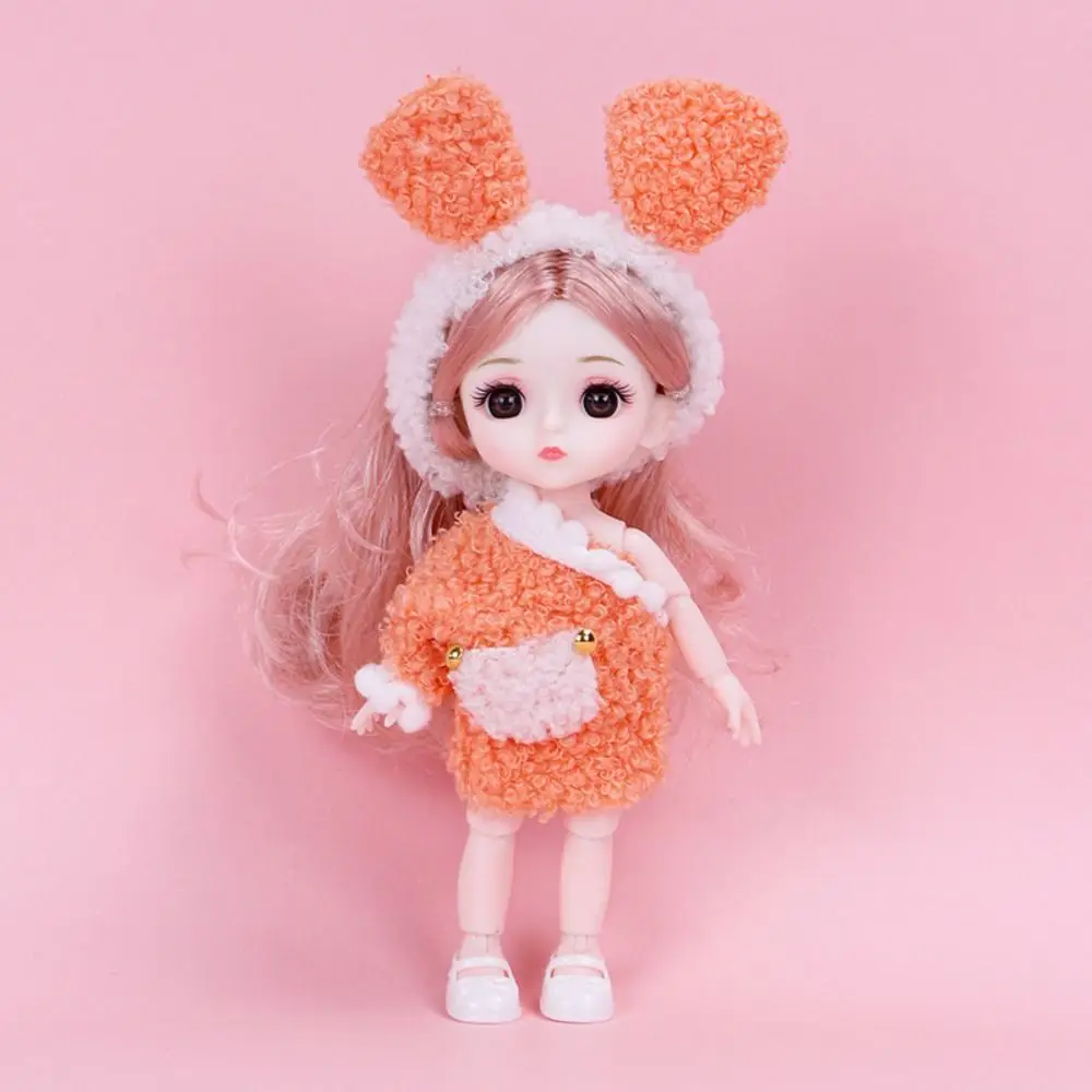 Round Face Big Eyes 16cm BJD Doll 1/12 Scale Movable Cute Face BJD Doll 13 Joints Sweet Bjd Mini 16cm Doll Diy Gifts