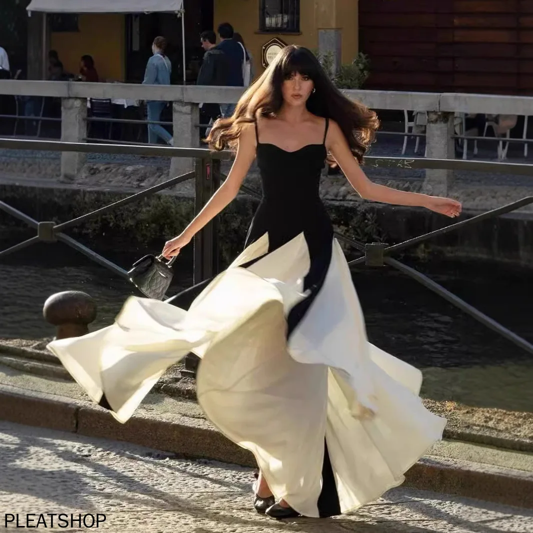 

Stylish Black and White Color-blocked Strapless Dress for Women 2025 Summer New Style Fitted Waist Slimming A-line Dress