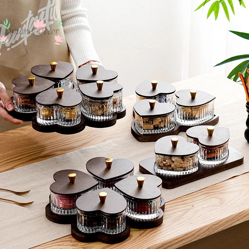North American Black Walnut Creative Love Grid Serving Tray, Household Dried Fruit Snack Candy Dim Sum Organizer