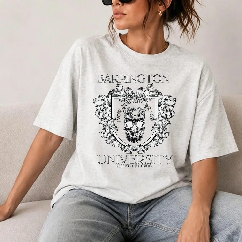 Vintage Barrington University Print Tshirt House of Lords Skull Crest Graphic Short Sleeve Casual Weekend Reading Daily Wear Tee