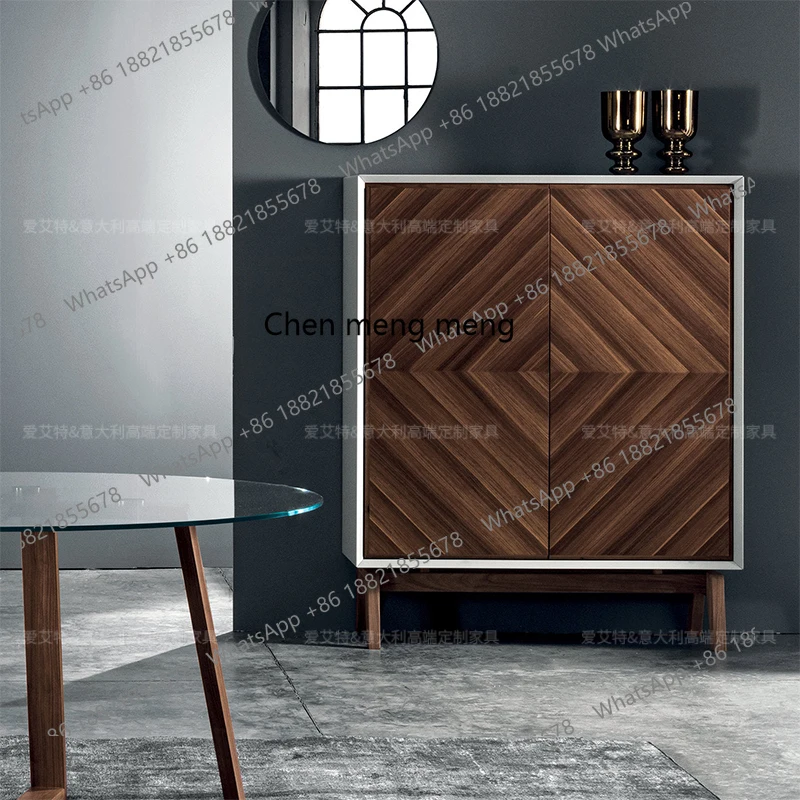 

Italian minimalist wood parquet dining side cabinet Nordic light luxury locker living room decorative wine cabinet