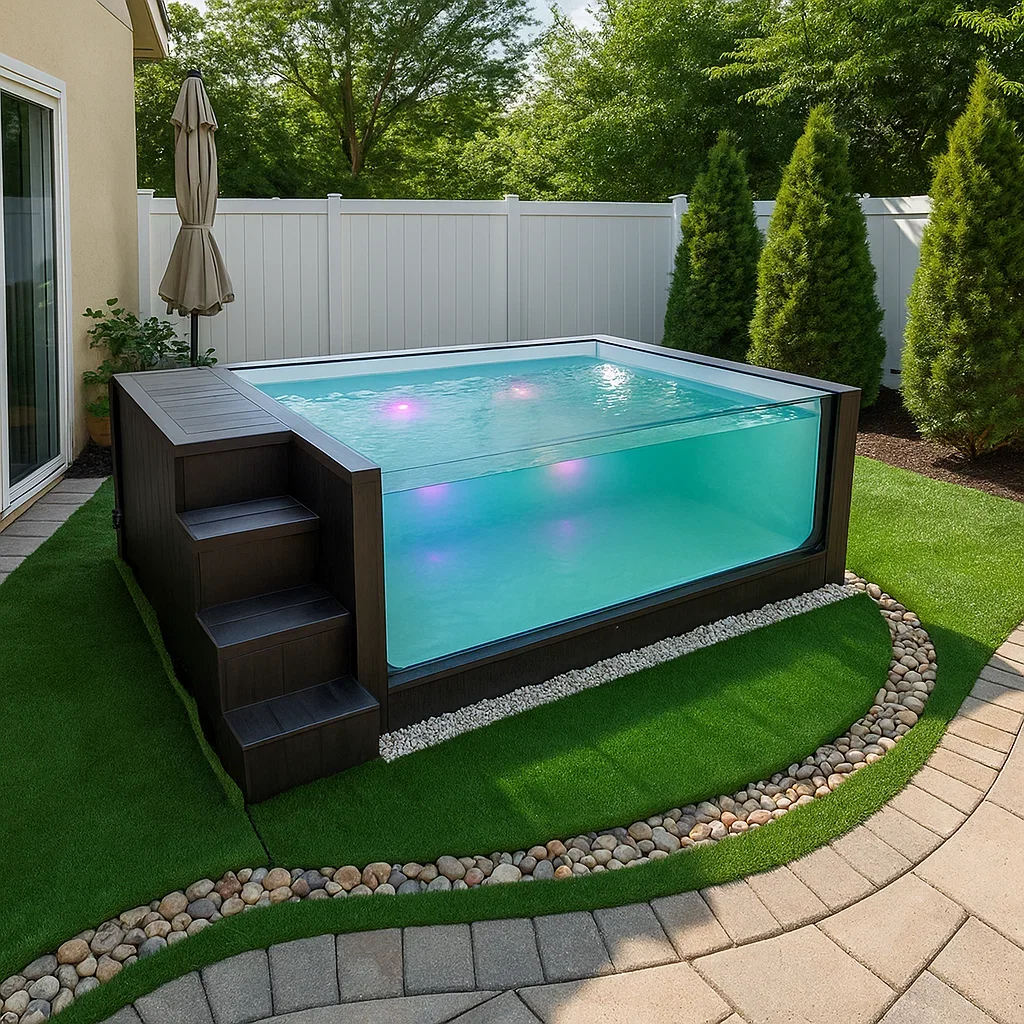 Factory Outdoor Large Luxury Fiberglass Swimming Acrylic Glass Window Prefab Pool Shipping Container Swimming Pool 20ft 40ft