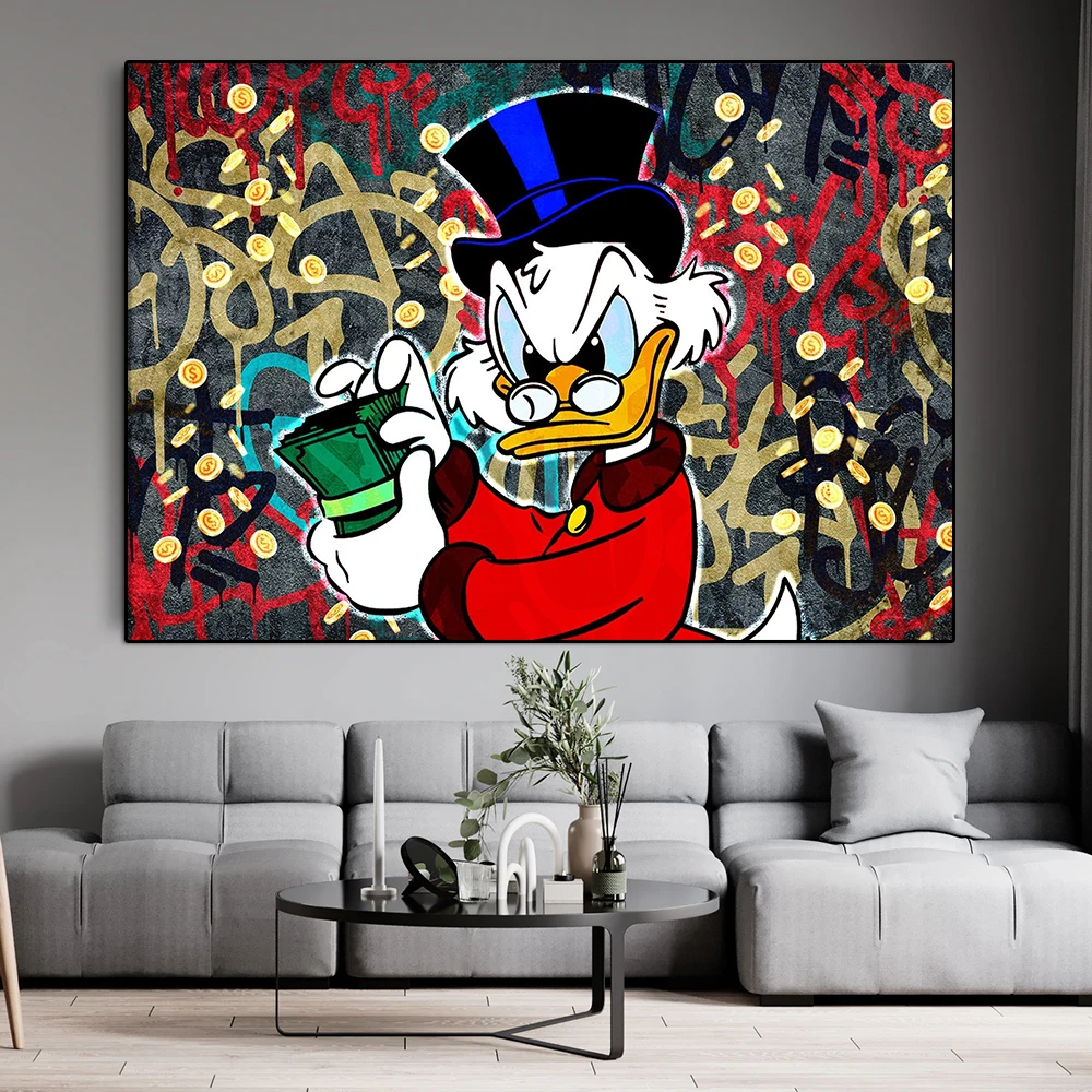 

Disney Donald Duck Dollar Graffiti Canvas Painting Fashion Cartoon Comic Motivational Poster Anime Wall Art Living Room Decor