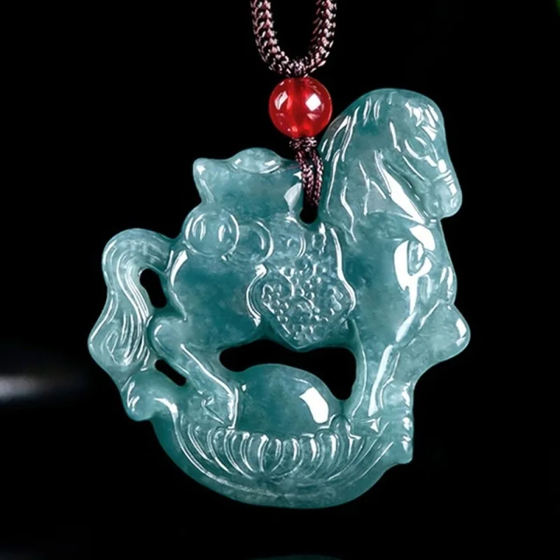 

Real Natural Grade A Jade Jadeite Men Women Lucky Rich Yuanbao Horse Pendant