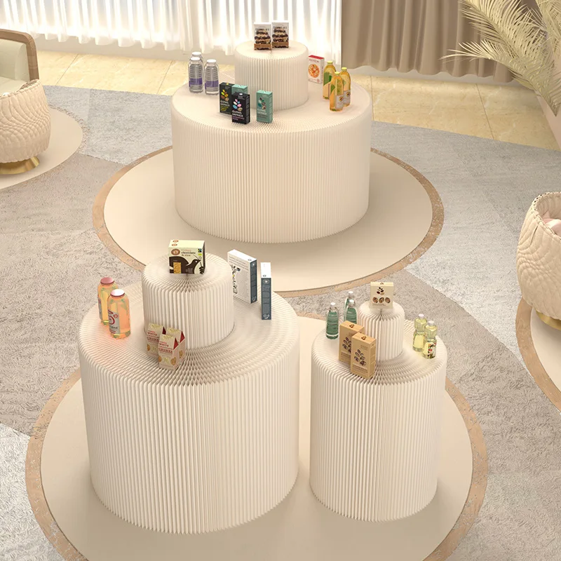 

Three-layer cylindrical booth Multi-layer mid-island display stand Foldable display stand