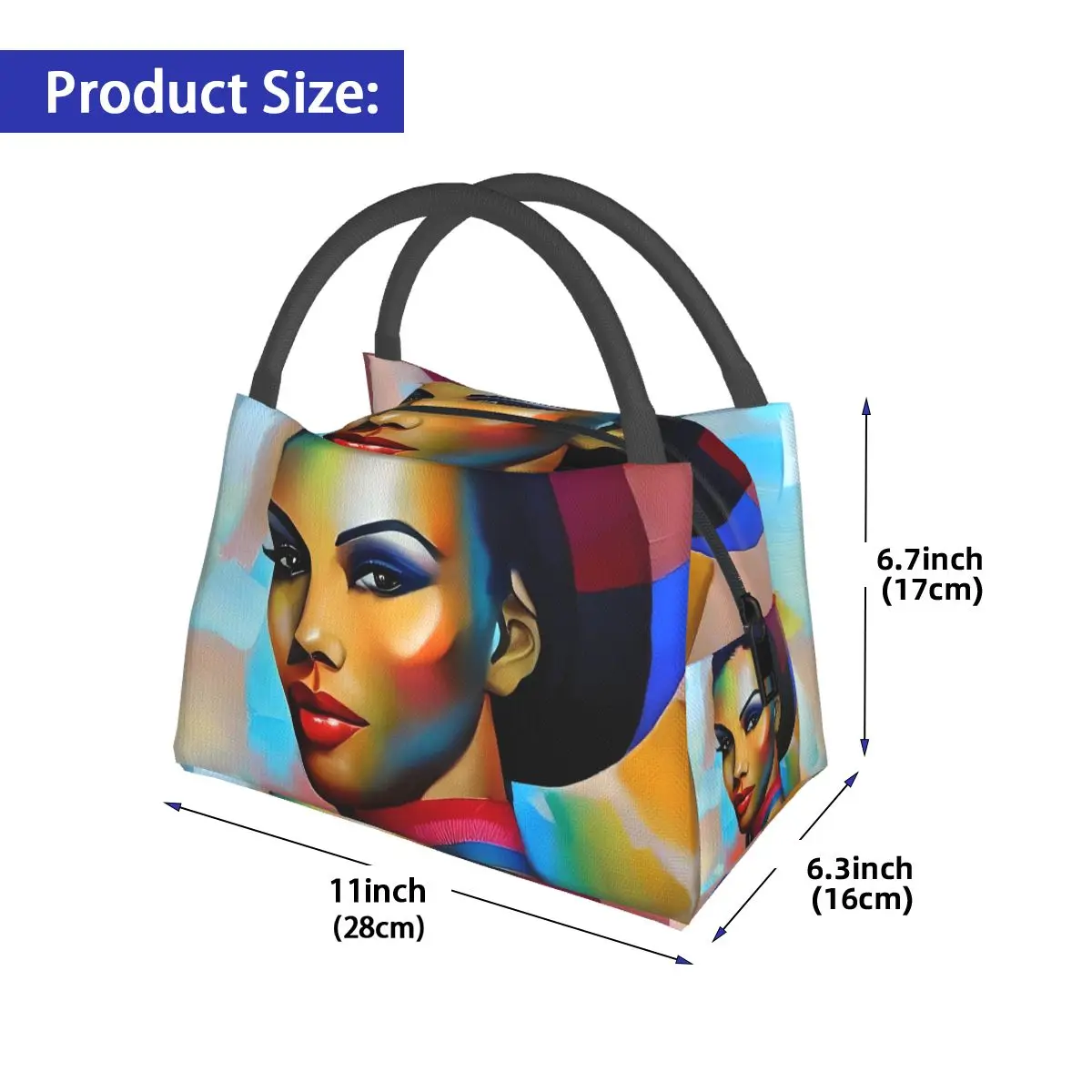 Lady Face Board Print Lunch Bag Abstract Art Kawaii Lunch Box For Adult School Portable Cooler Bag Print Tote Food Bags