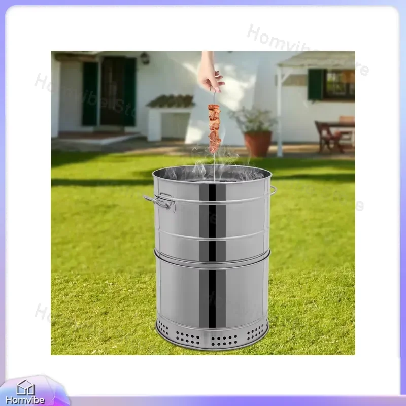 Large Stainless Steel Portable Smokeless Charcoal BBQ Grill Barrel for Camping Picnic Backyard Outdoor Cooking Grilling