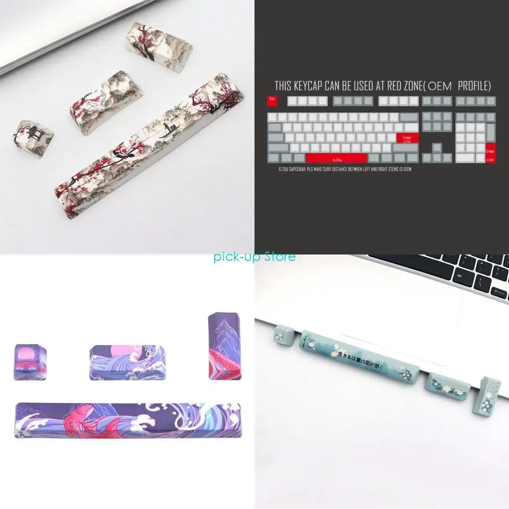 

Q5WA PBT Keycaps Mechanical Keyboard Keycap 5 Sides Dye-Sublimation OEM Height for Space 6.25U ESC Enter Spacebr Keycaps 4PCS