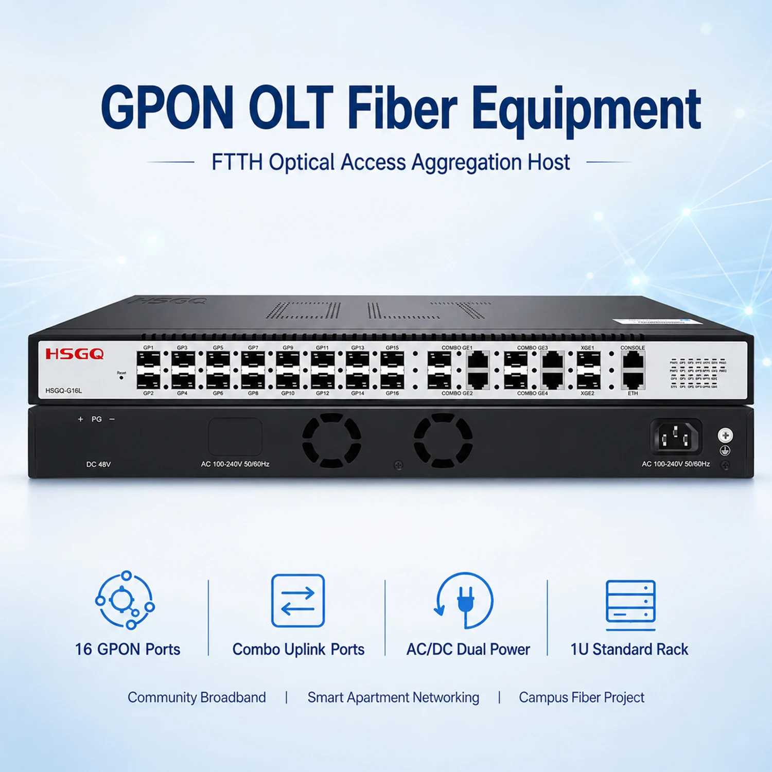 GPON OLT Fiber Optic Equipment Multiple PON Ports 10G SFP+ Uplink Support ONU Auto‑Registration CATV FTTH Optical Line Terminal