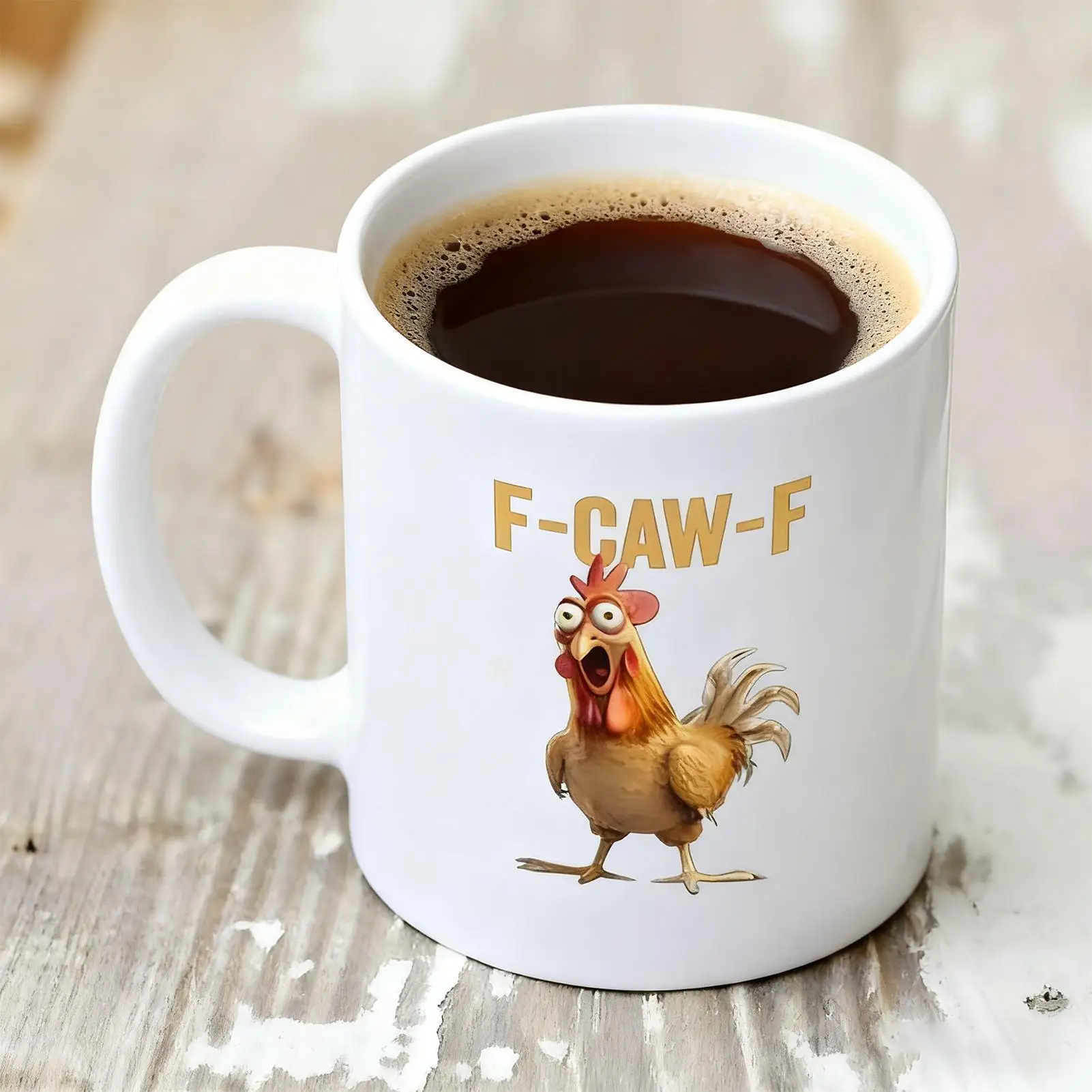F-Caw-F Becher mit Huhnmuster, Keramik, Kaffeetasse mit Bauernhaus-Motiv, Tier-Teetasse, Bauernhof, Küche, Frühstück, Morgenmilch, Tasse, Trinkgeschirr