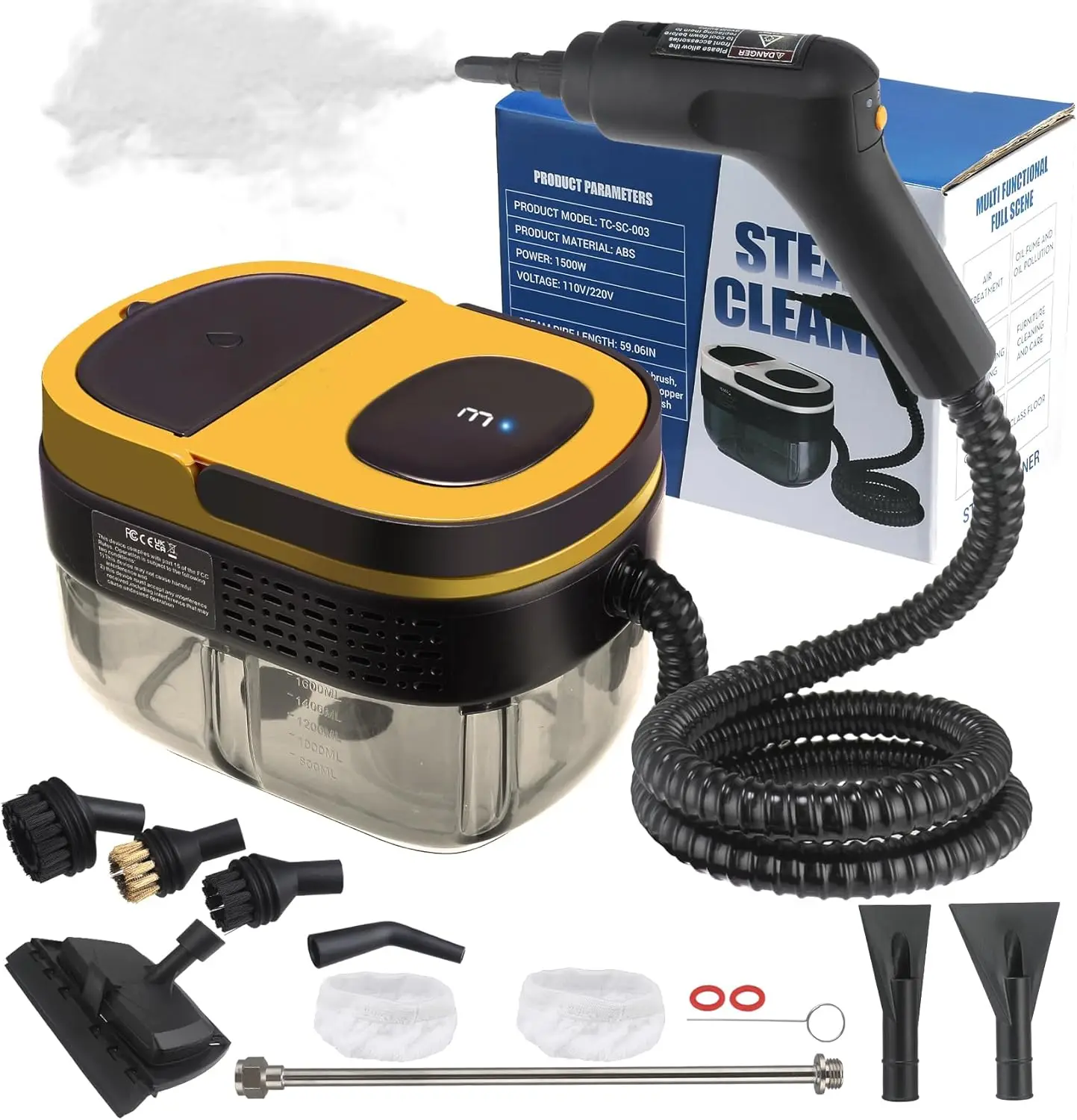 

Steam Cleaner, 3-Level Adjustable Handle, 15s Heat-Up, 1.69 Quarts Tank, Portable Steamer for Cleaning with 10 Accessories