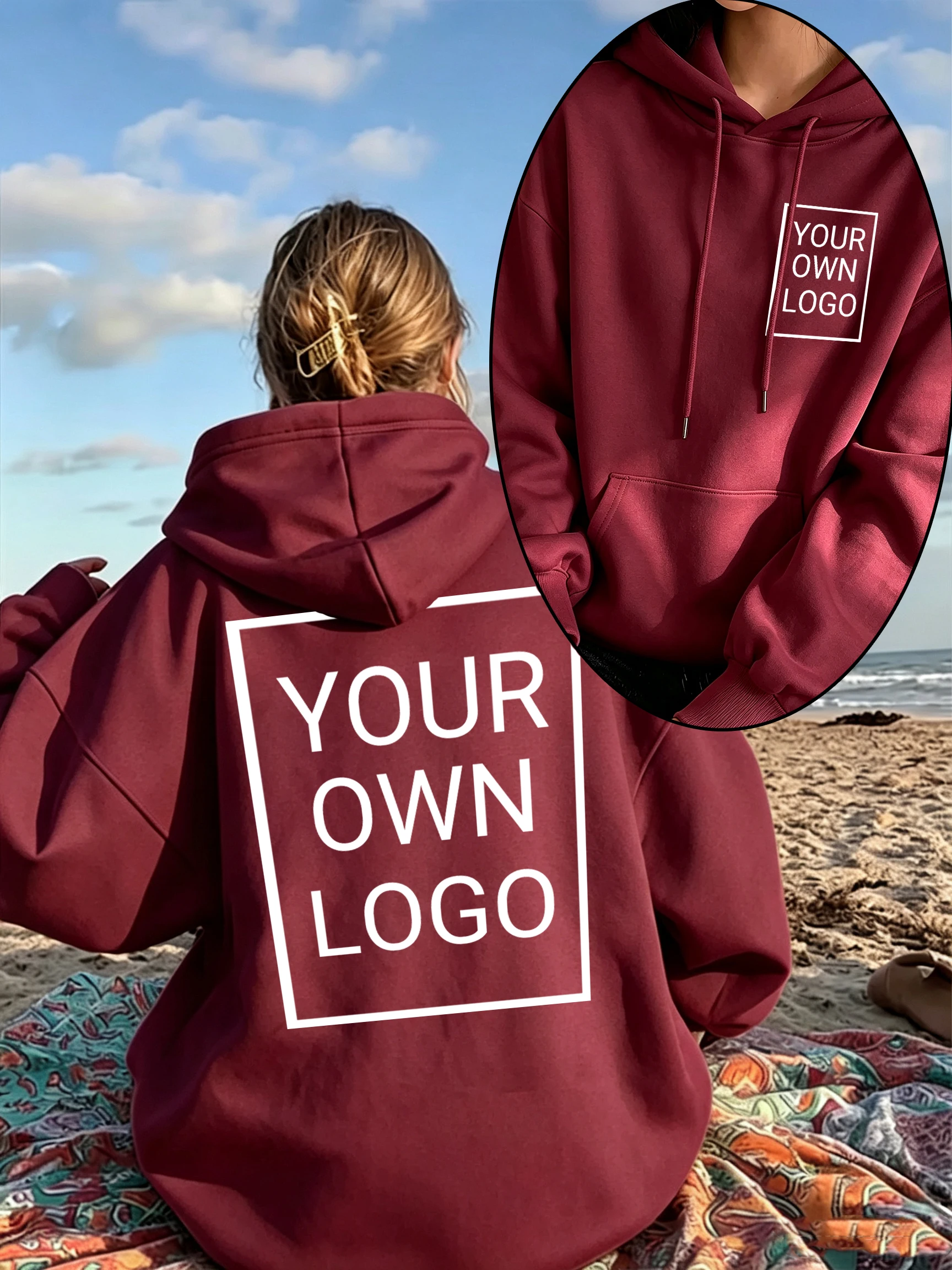 Double Sided DIY Logo Custom Picture Women Hoody Autumn Fleece Hoodies Jogging Loose Streetwear Casual Vacation Female Hoodie