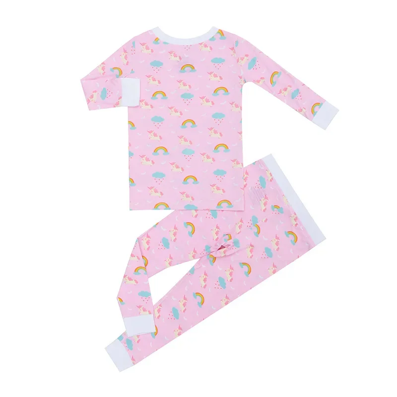 2024 Infant Long Sleeves Romper with Zipper Cartoon Unicorn Rainbow Printing Newborn Girl Pajamas Comfortable Top Pants Clothing