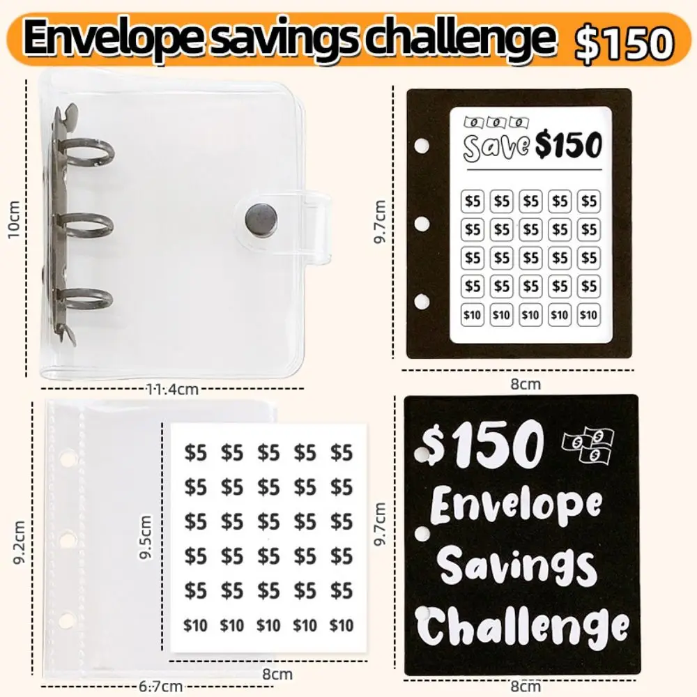$150/300/500/1000 Mini Budget Binder Reusable Cash Envelopes Savings Challenges Book Waterproof PVC Envelope Savings Challenge