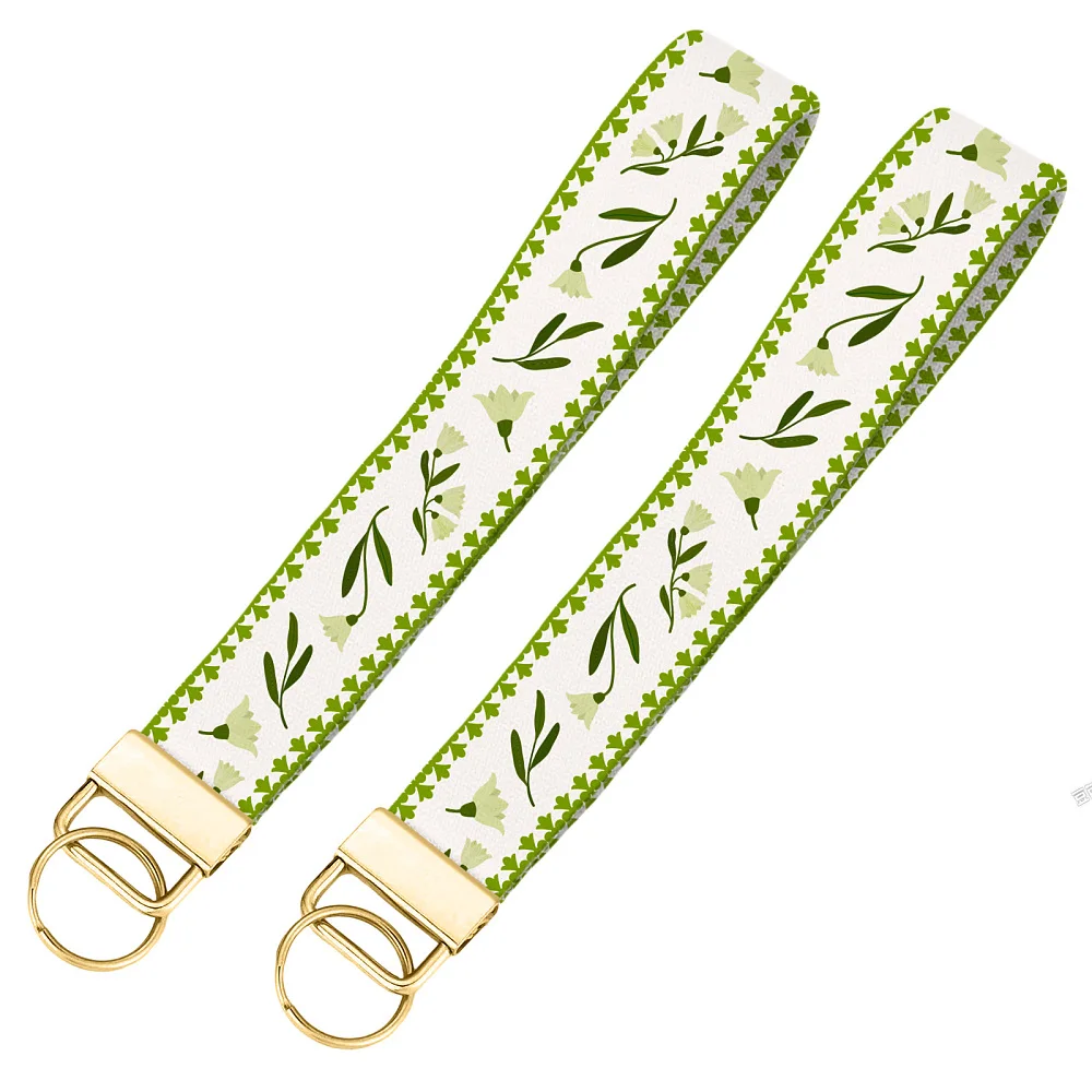 2Pcs Polyester Wristlet Bracelet Keychain for Luggage Keychain Backpack Decoration Golden Flower 165x25mm