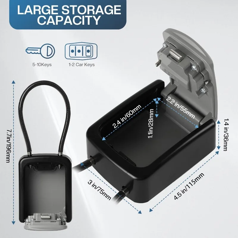 1/2 Pcs Portable 4 Digit Combination Key Lock Box Outdoor Home Safety Wire Rope Safe for House Door Keys and Spare Keys