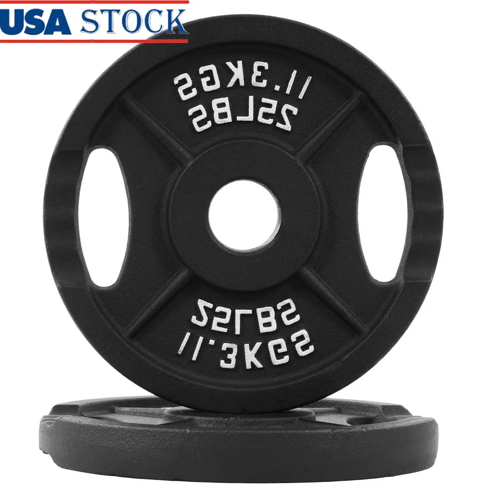 Placas de pesas clásicas duraderas de hierro fundido, par de 25 lb, entrenamiento de fuerza, barra olímpica de 2 pulgadas, Compatible con superficie texturizada, óxido