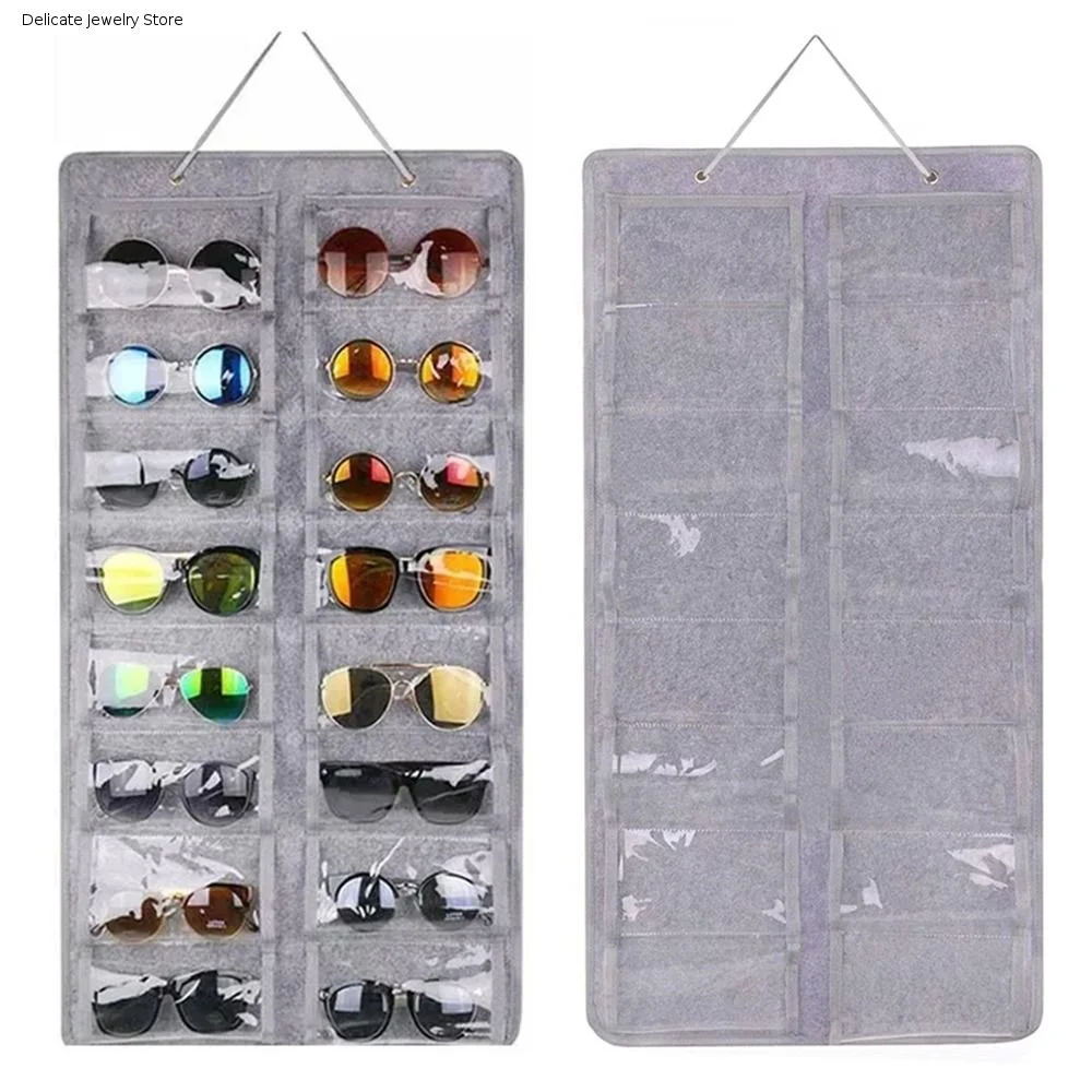 16 Slots Sunglasses Storage Hanging Bag Dust Proof Visible Glasses Display Rack Wall Mounted Foldable Sunglasses Organizer