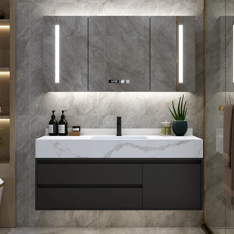 

Rock slab integrated bathroom cabinet combination modern simple light luxury bathroom washbasin washbasin washbasin basin set