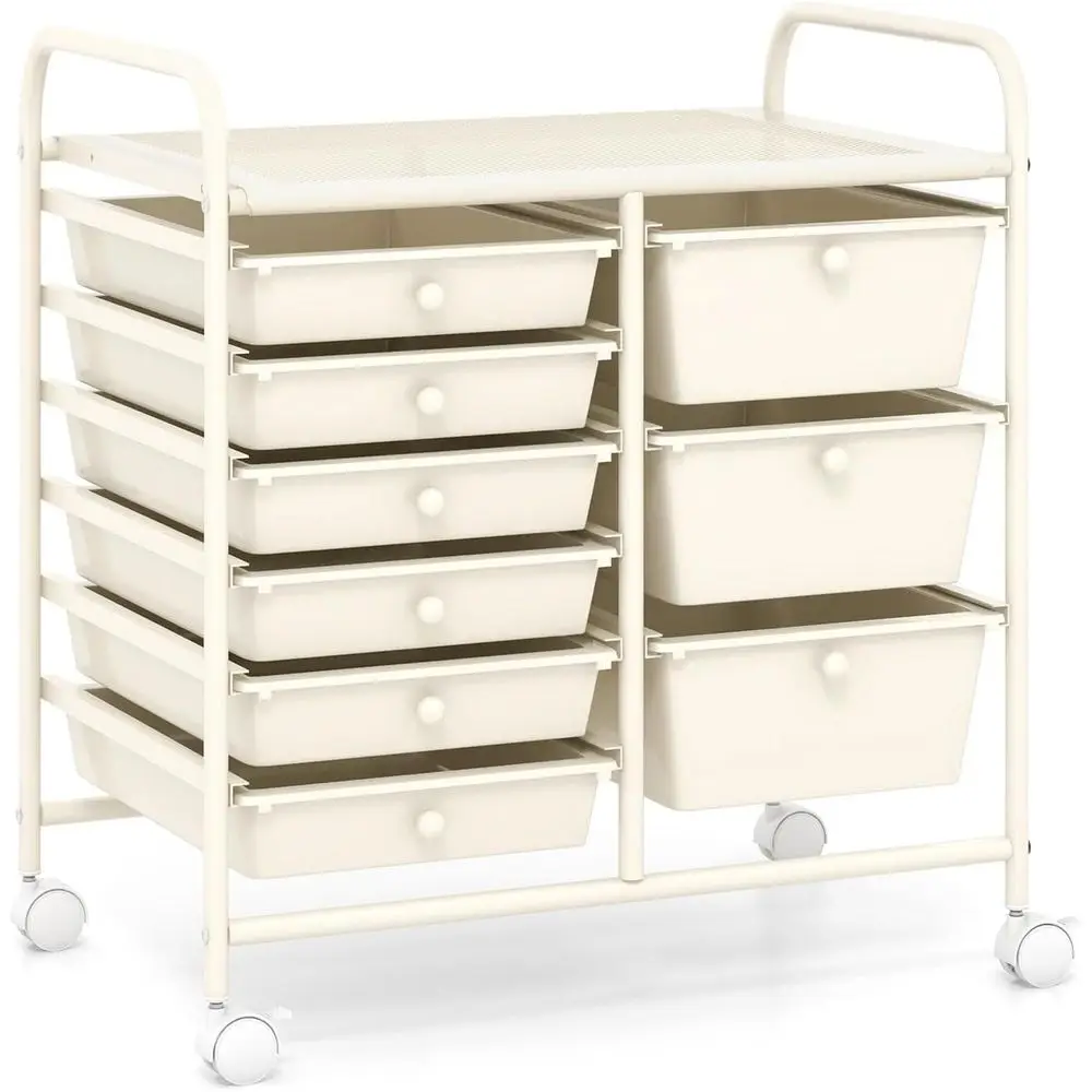 9-Tier Adjustable Rolling Storage Cart with Lockable Wheels, Multipurpose Mobile Trolley Organizer for Home and Office