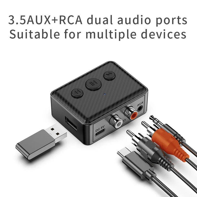 블루투스 5.3 오디오 수신기 RCA 3.5mm AUX USB 무선 어댑터 (마이크 지원 포함) 차량용 키트 스피커 앰프 용 U 디스크 재생,Bluetooth 5.3 Audio Receiver RCA 3.5mm AUX USB Wireless Adapter With MIC Support U-Disk Play For Car Kit Speaker Amplifier